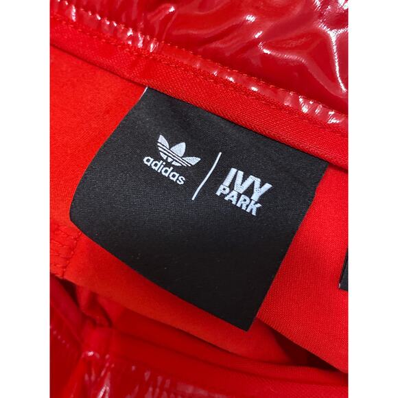 Adidas x Ivy Park Women's Red Latex Patent Faux Leather Vegan Trousers Pants M - Picture 5 of 7
